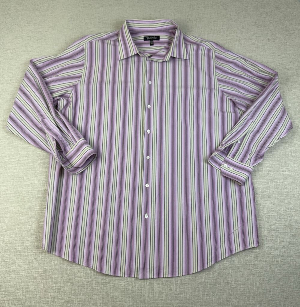 Murano Dress Shirt Men’s 2XLT Tall Pink Multicolor Stripe Long Sleeve Cotton